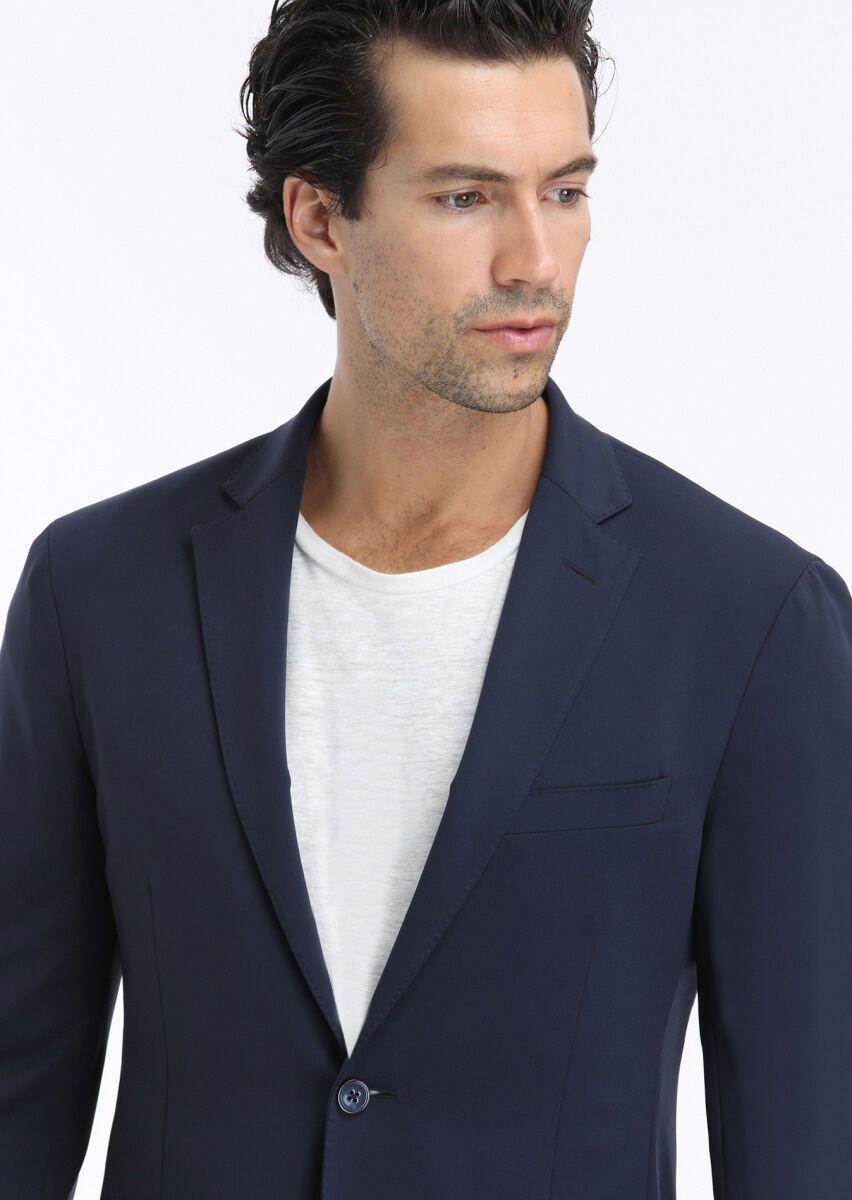 Lacivert Düz Comfort Fit Örme Takım Elbise - 6