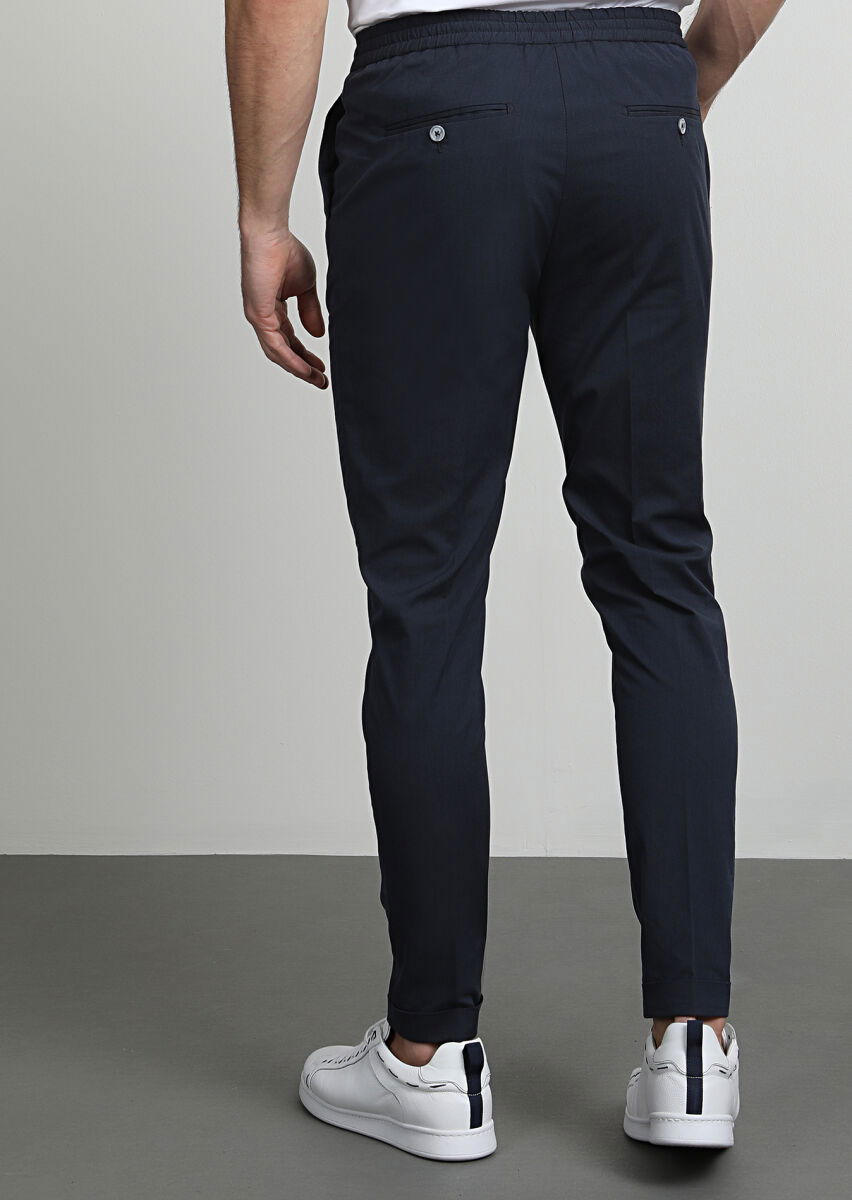 Lacivert Düz Dokuma Jogging Fit Casual Pamuk Karışımlı Pantolon - 4