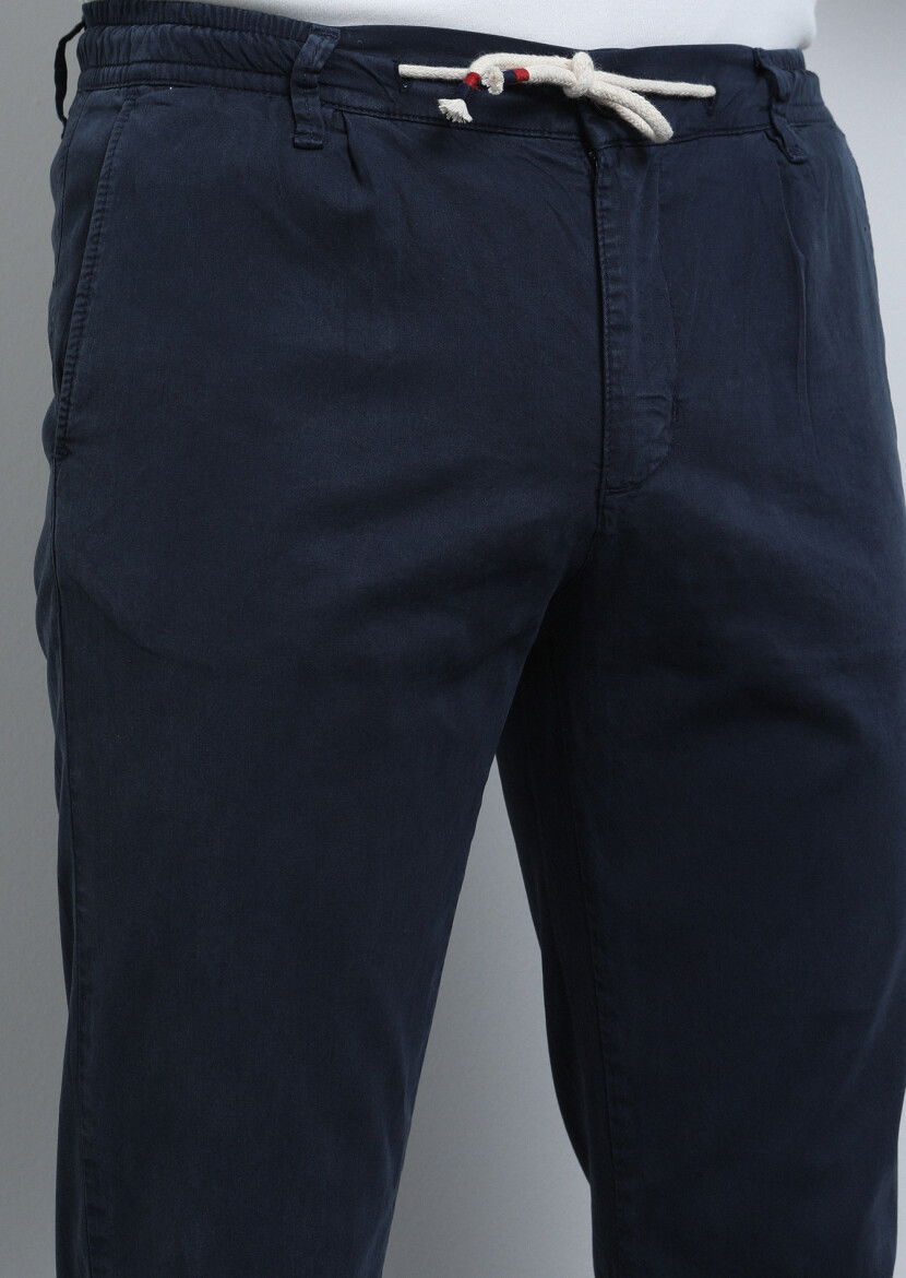 Lacivert Düz Dokuma Jogging Fit Casual Pamuk Karışımlı Pantolon 