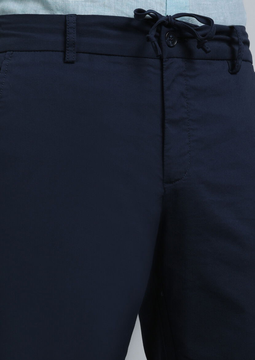 Lacivert Düz Dokuma Jogging Fit Casual Pamuk Karışımlı Pantolon - 3