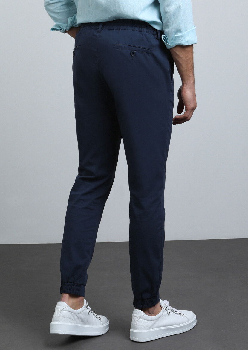 Lacivert Düz Dokuma Jogging Fit Casual Pamuk Karışımlı Pantolon - 5