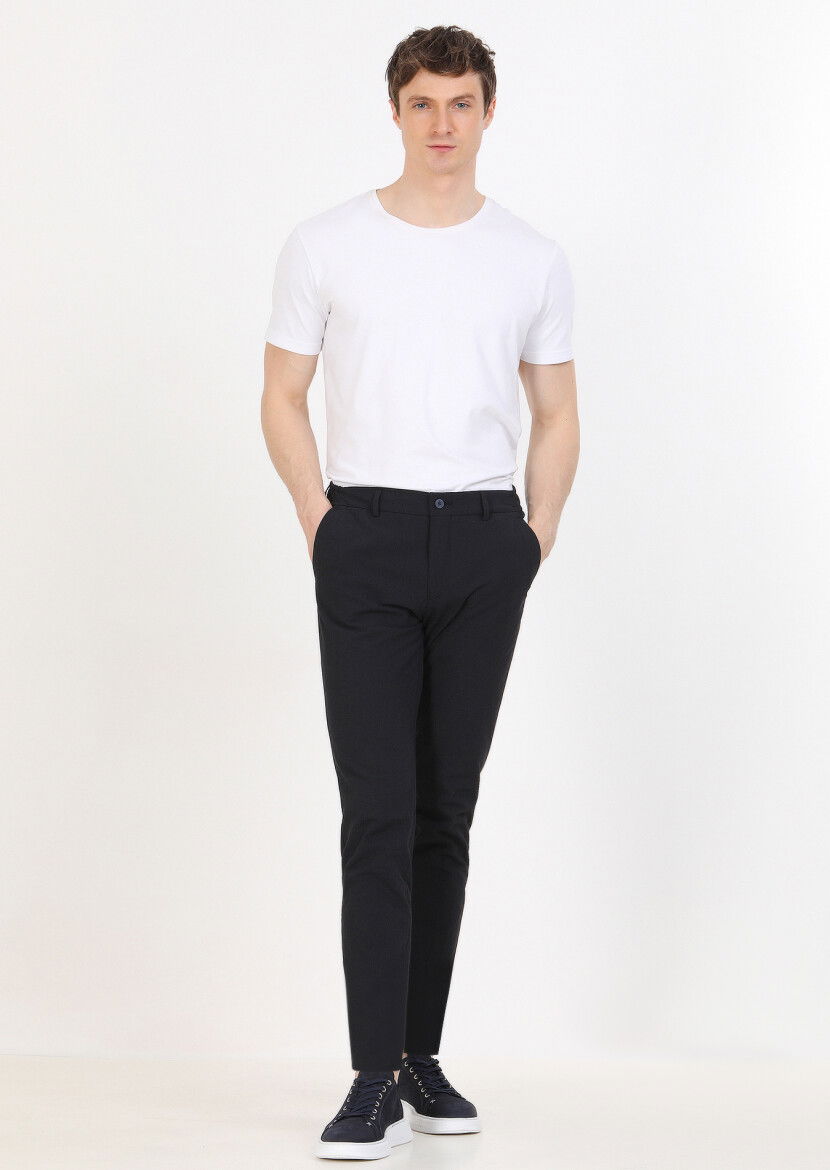 Lacivert Düz Dokuma Jogging Fit Casual Pamuk Karışımlı Pantolon 