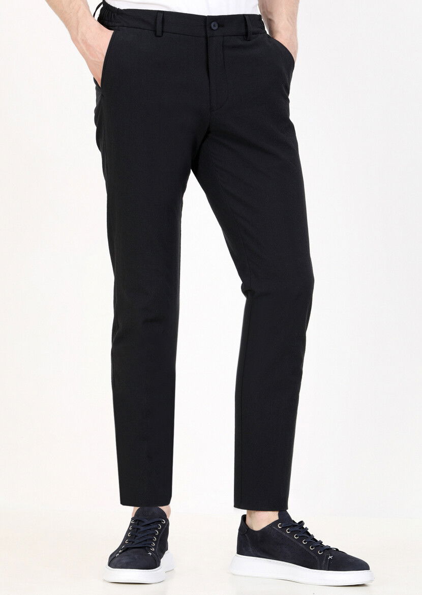 Lacivert Düz Dokuma Jogging Fit Casual Pamuk Karışımlı Pantolon 