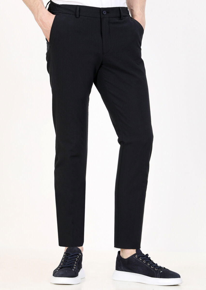 Lacivert Düz Dokuma Jogging Fit Casual Pamuk Karışımlı Pantolon - 2