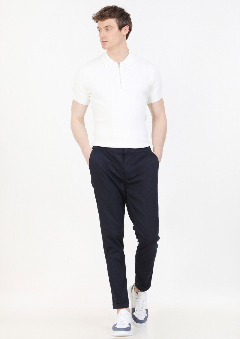 Lacivert Düz Dokuma Jogging Fit Casual Pamuk Karışımlı Pantolon 