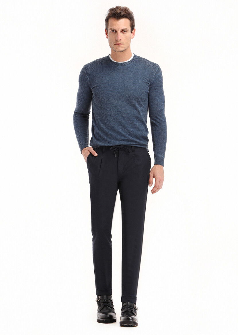 Lacivert Düz Dokuma Jogging Fit Casual Pantolon 