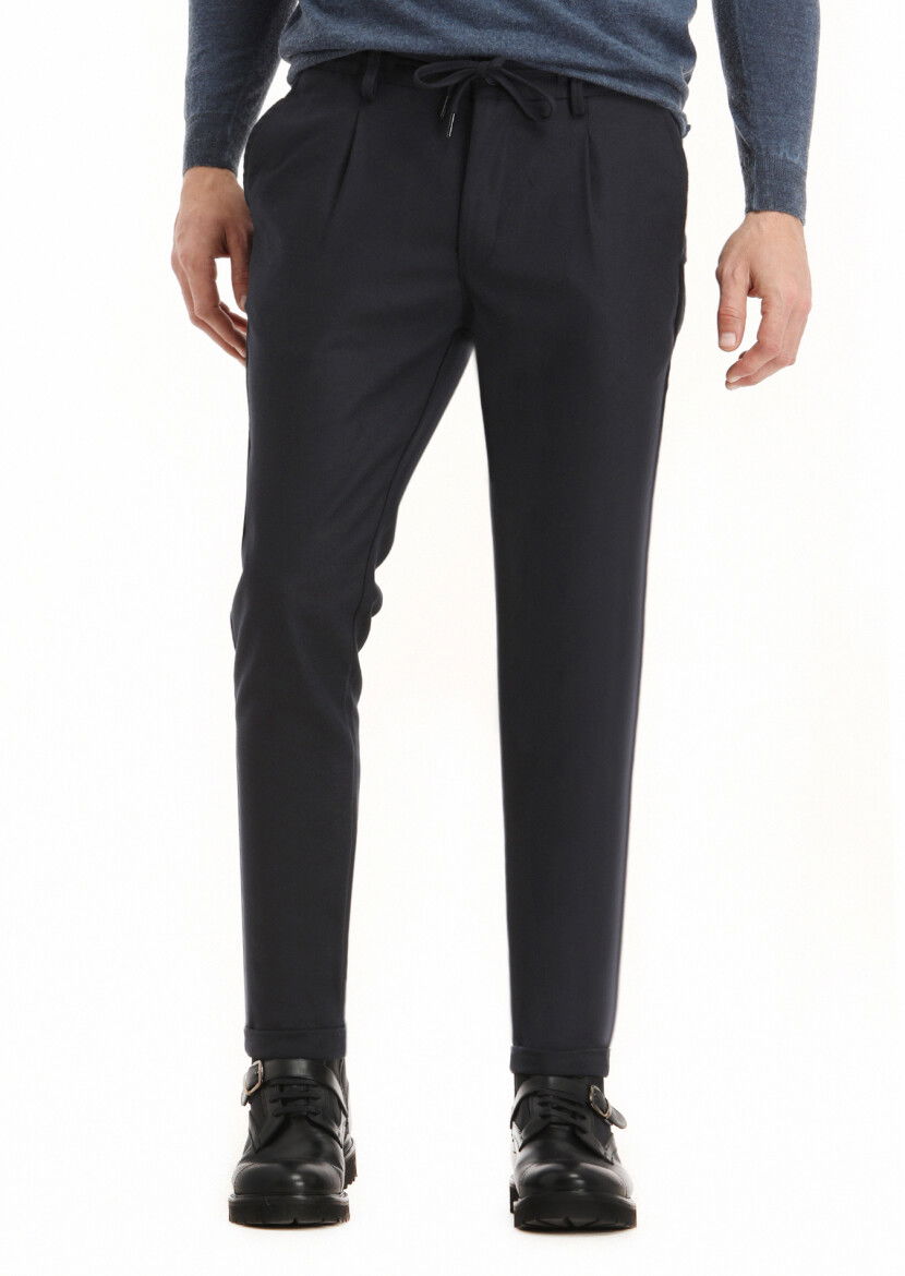 Lacivert Düz Dokuma Jogging Fit Casual Pantolon 