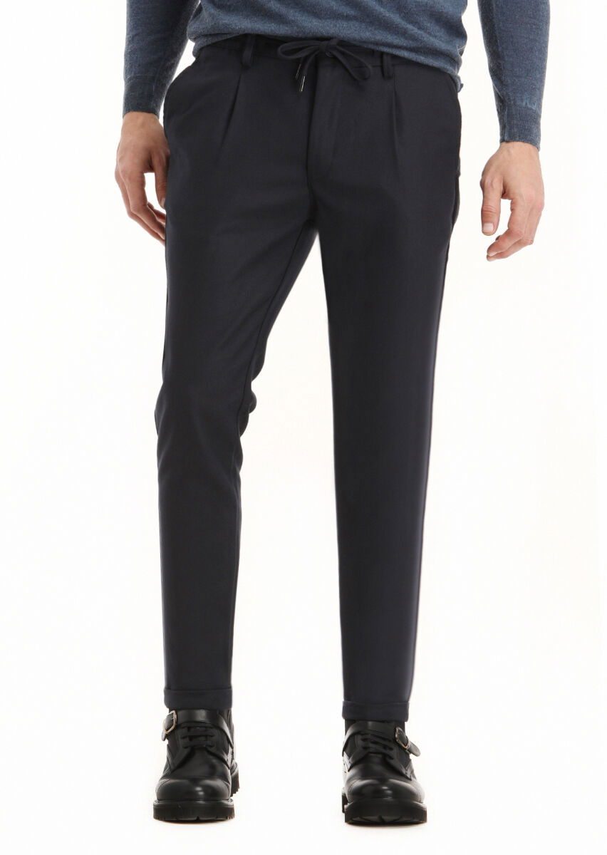 Lacivert Düz Dokuma Jogging Fit Casual Pantolon - 2
