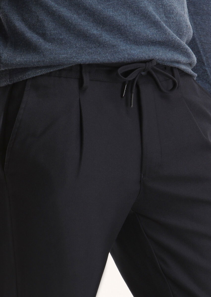 Lacivert Düz Dokuma Jogging Fit Casual Pantolon - 3