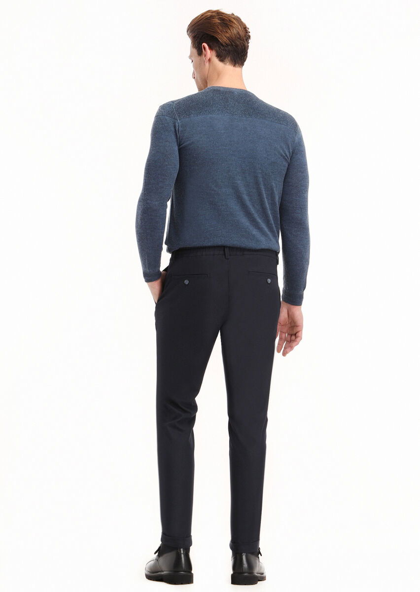 Lacivert Düz Dokuma Jogging Fit Casual Pantolon - 4