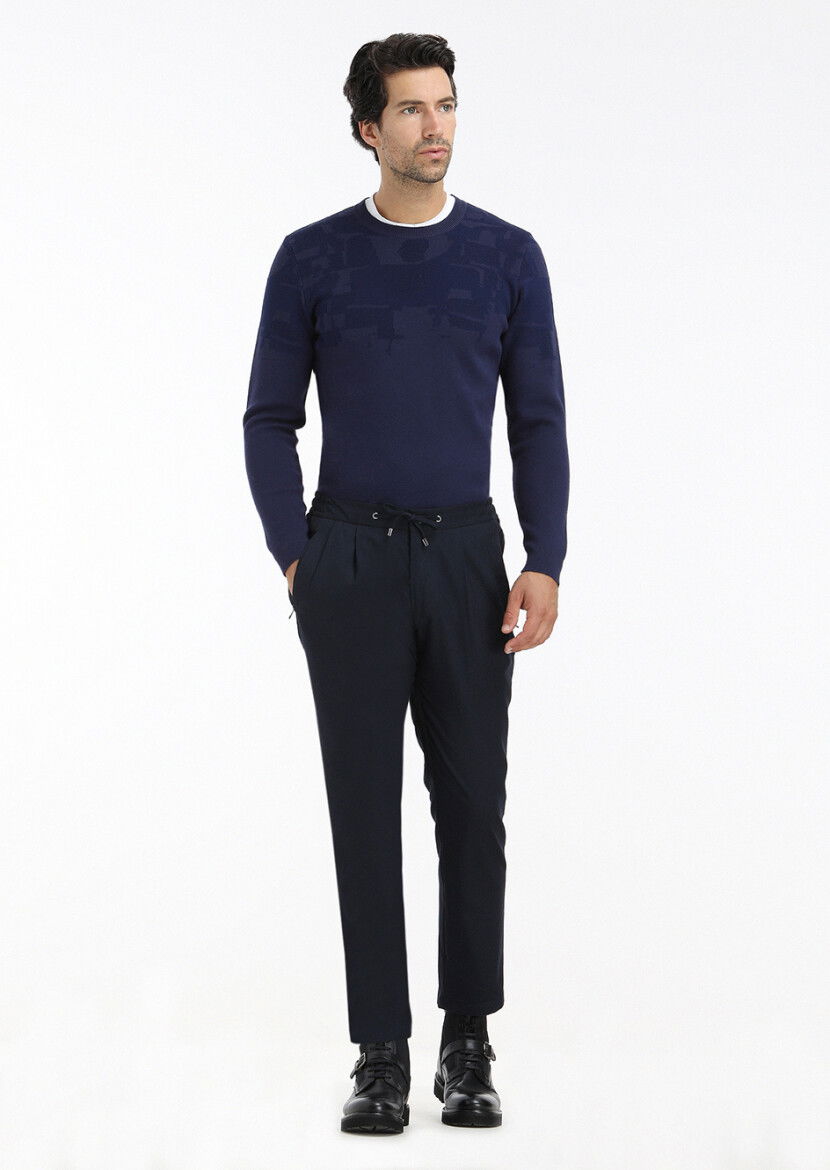 Lacivert Düz Dokuma Jogging Fit Casual Pantolon 