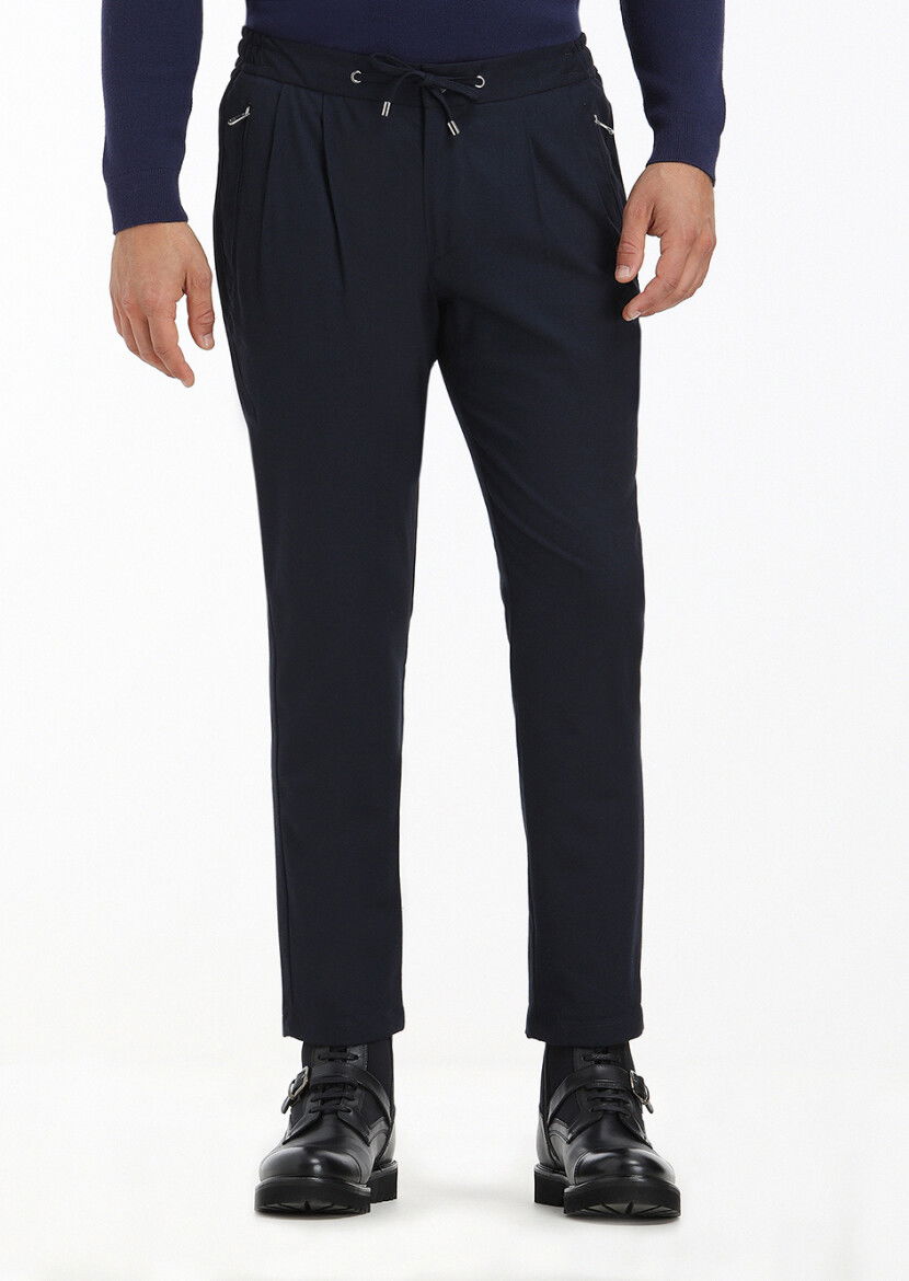 Lacivert Düz Dokuma Jogging Fit Casual Pantolon 