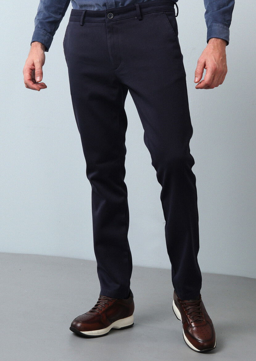 Lacivert Düz Dokuma Regular Fit Casual %100 Pamuk Pantolon 