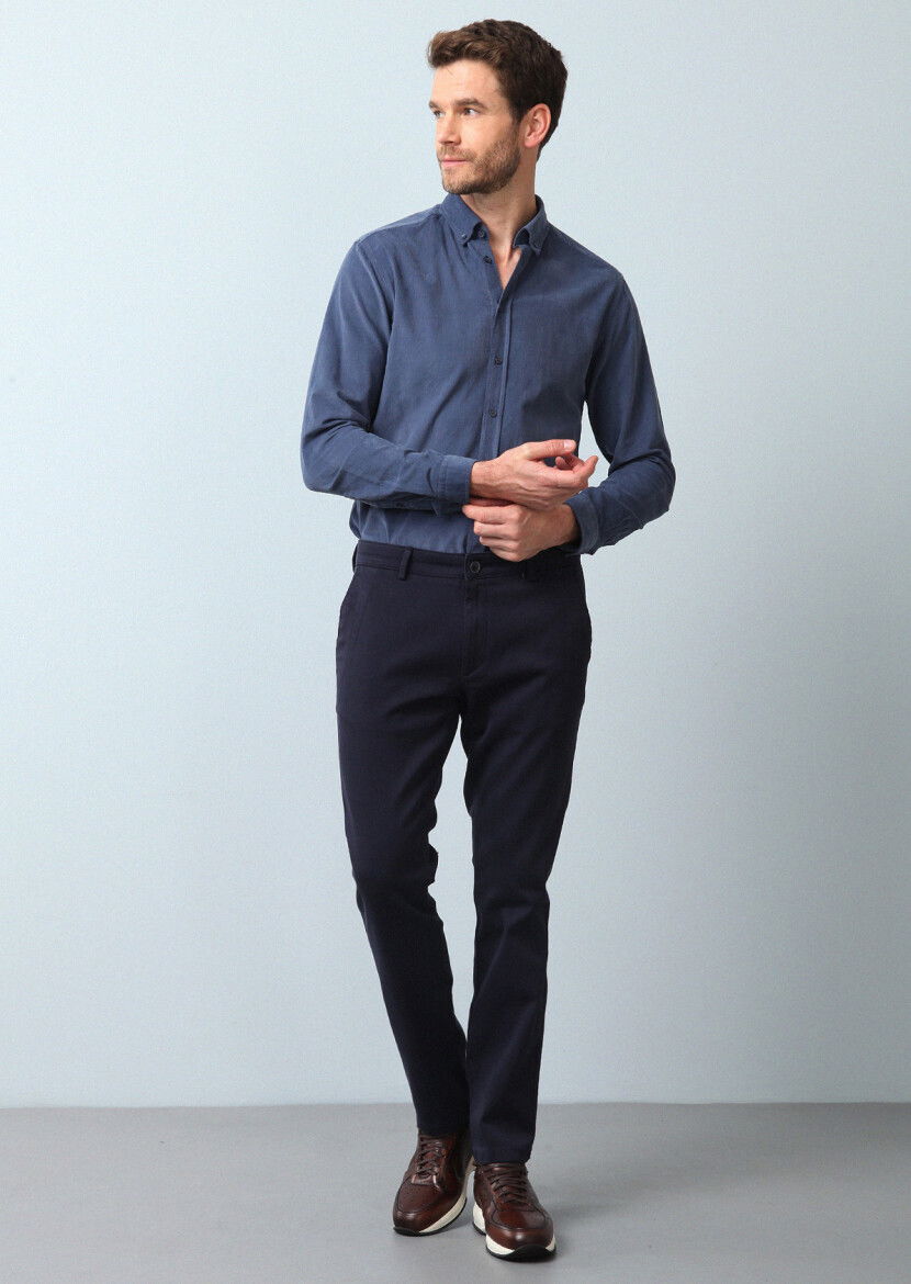Lacivert Düz Dokuma Regular Fit Casual %100 Pamuk Pantolon 