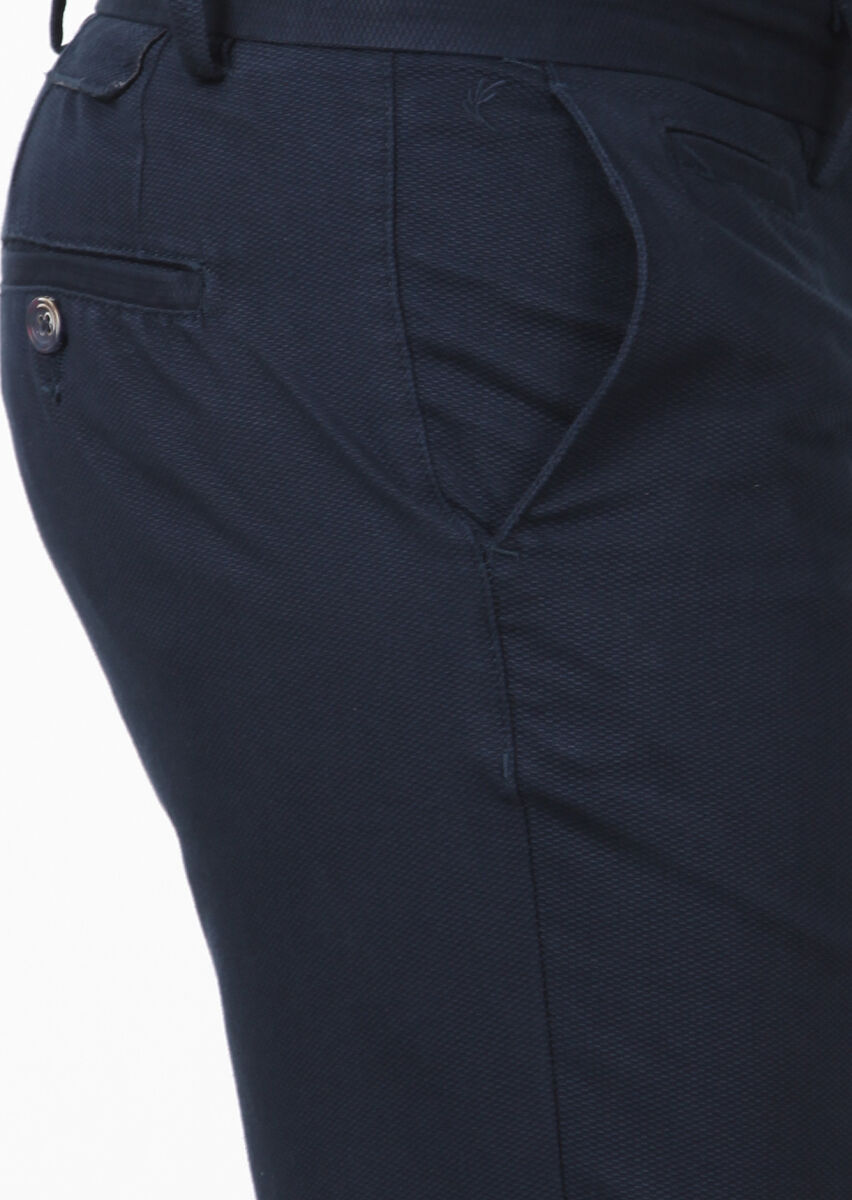 Lacivert Düz Dokuma Regular Fit Casual Pamuk Karışımlı Pantolon - 3