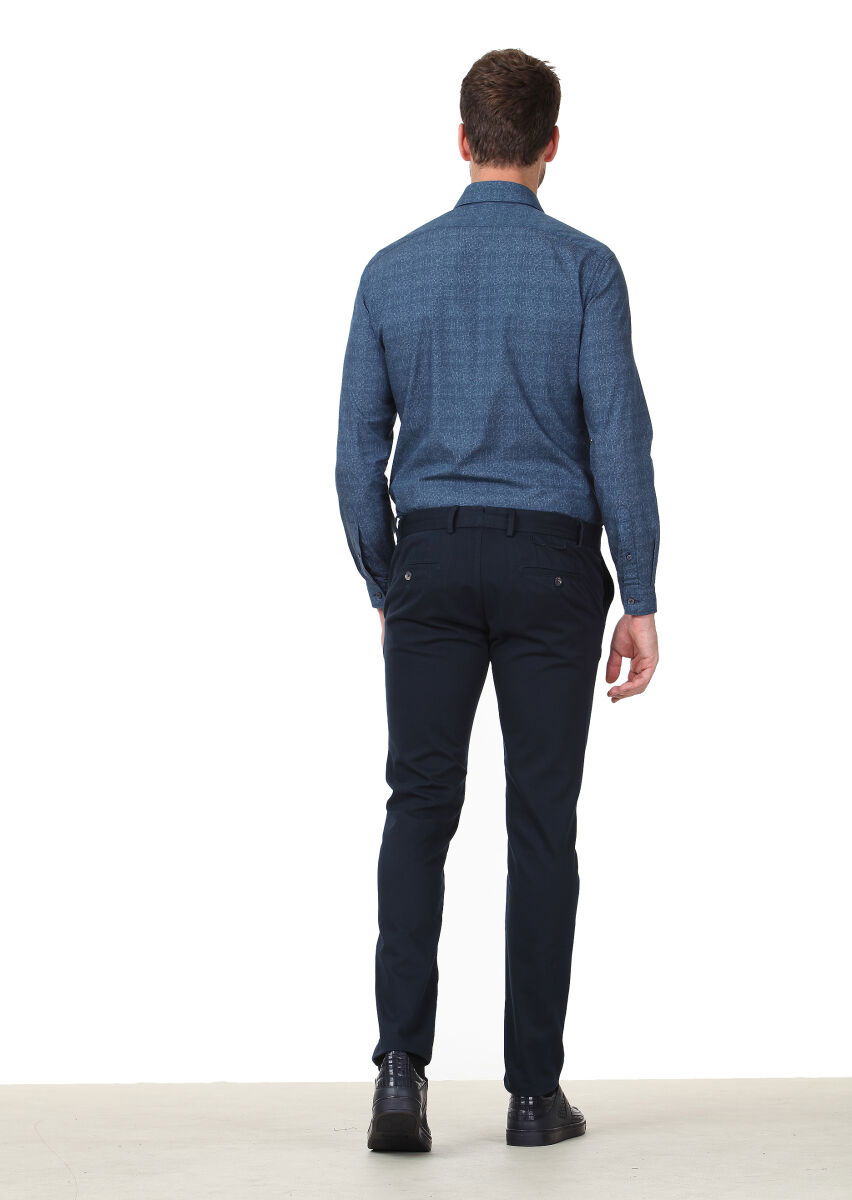 Lacivert Düz Dokuma Regular Fit Casual Pamuk Karışımlı Pantolon - 4