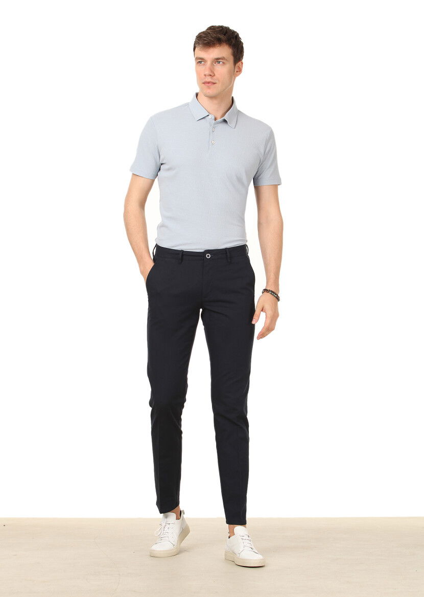 Lacivert Düz Dokuma Regular Fit Casual Pamuk Karışımlı Pantolon 