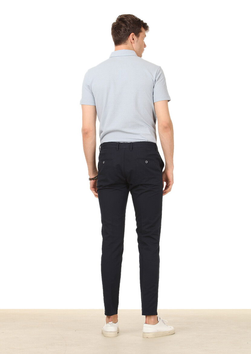 Lacivert Düz Dokuma Regular Fit Casual Pamuk Karışımlı Pantolon - 4
