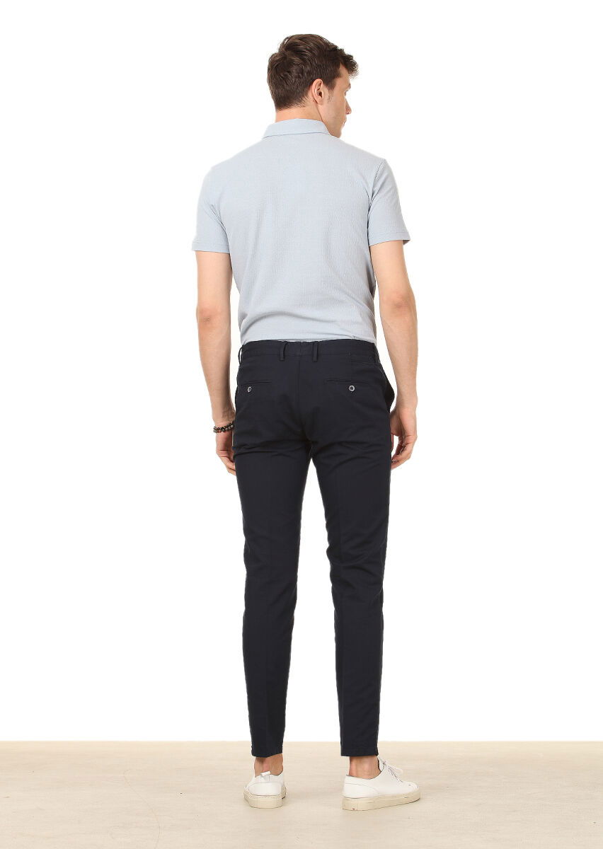 Lacivert Düz Dokuma Regular Fit Casual Pamuk Karışımlı Pantolon - 4