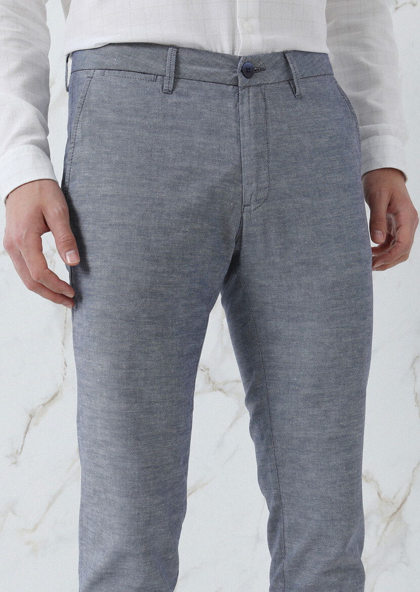 Lacivert Düz Dokuma Regular Fit Casual Pamuk Karışımlı Pantolon 