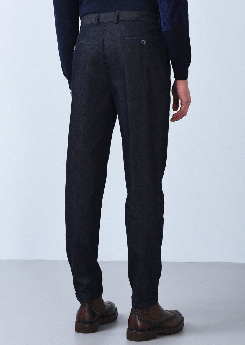 Lacivert Düz Dokuma Regular Fit Casual Pamuk Karışımlı Pantolon - 5