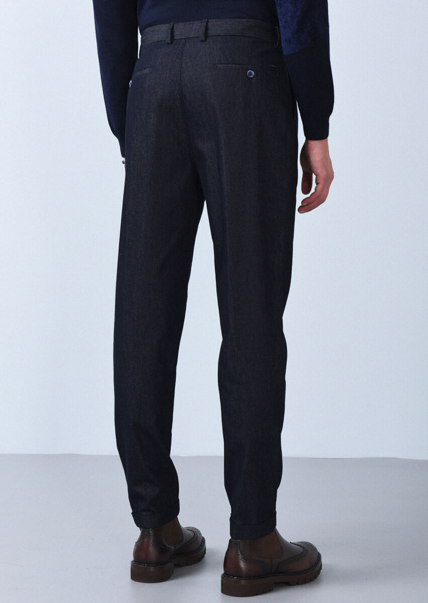 Lacivert Düz Dokuma Regular Fit Casual Pamuk Karışımlı Pantolon - 5