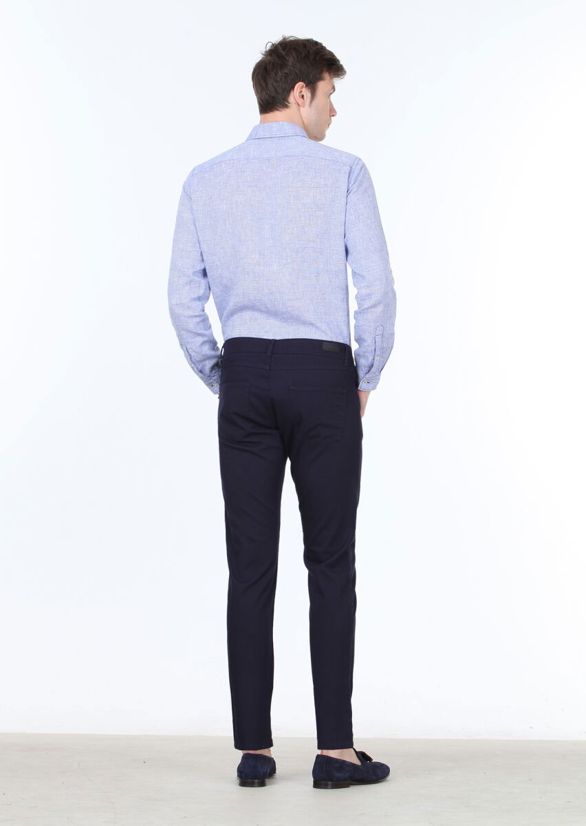 Lacivert Düz Dokuma Slim Fit Casual %100 Pamuk Pantolon - 4