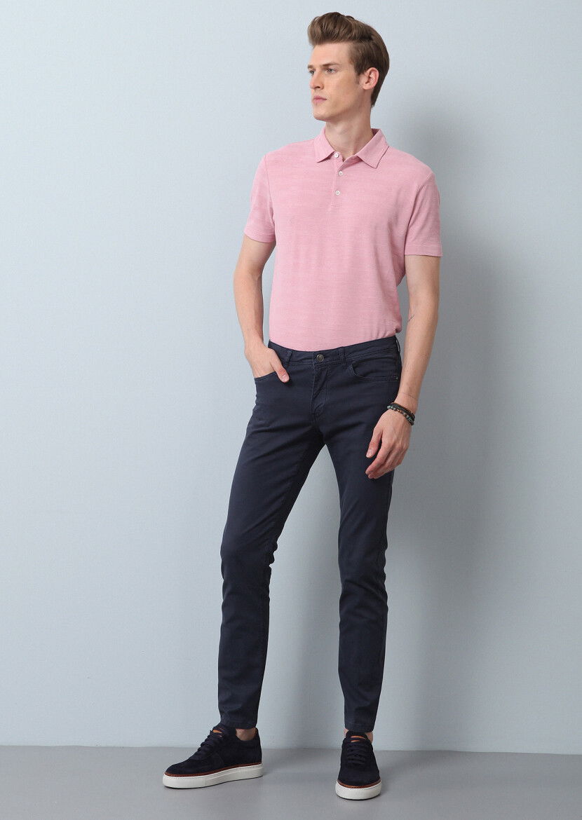 Lacivert Düz Dokuma Slim Fit Casual Pamuk Karışımlı Pantolon 