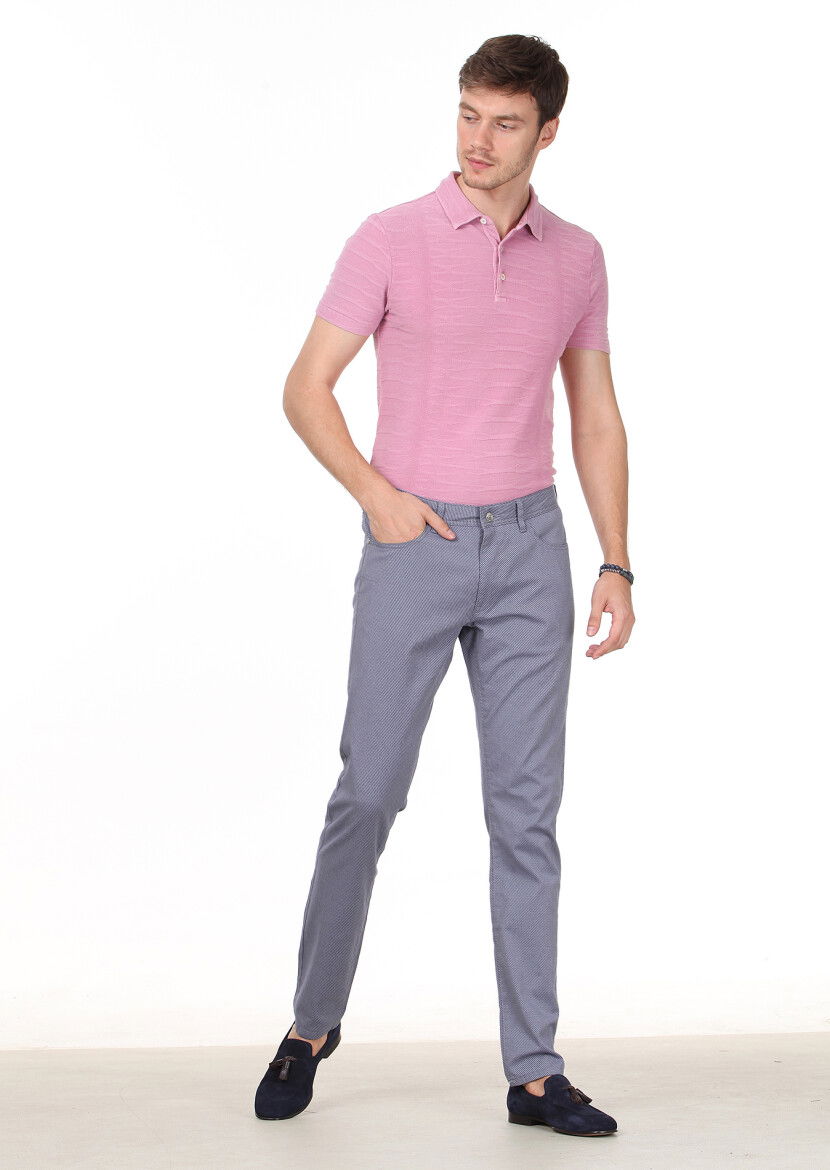 Lacivert Düz Dokuma Slim Fit Casual Pamuk Karışımlı Pantolon 