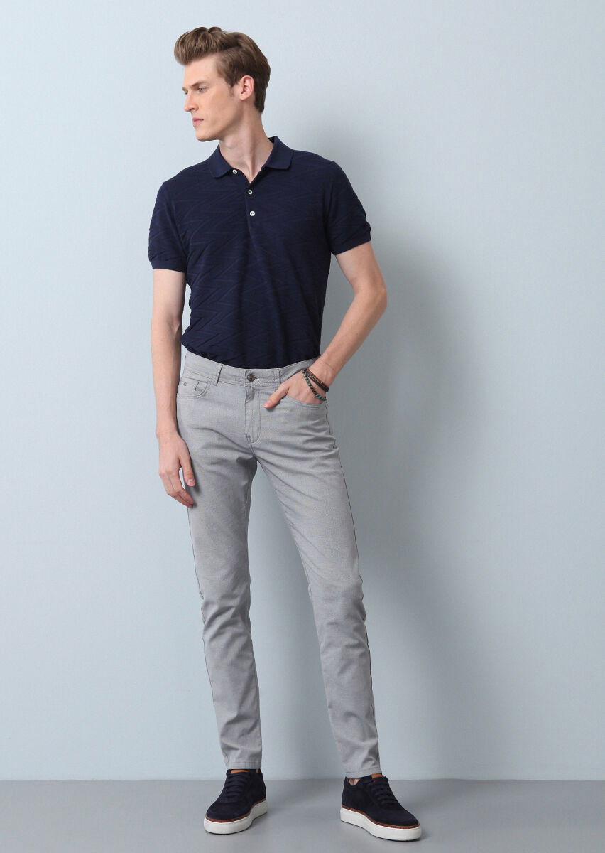 Lacivert Düz Dokuma Slim Fit Casual Pamuk Karışımlı Pantolon - 1