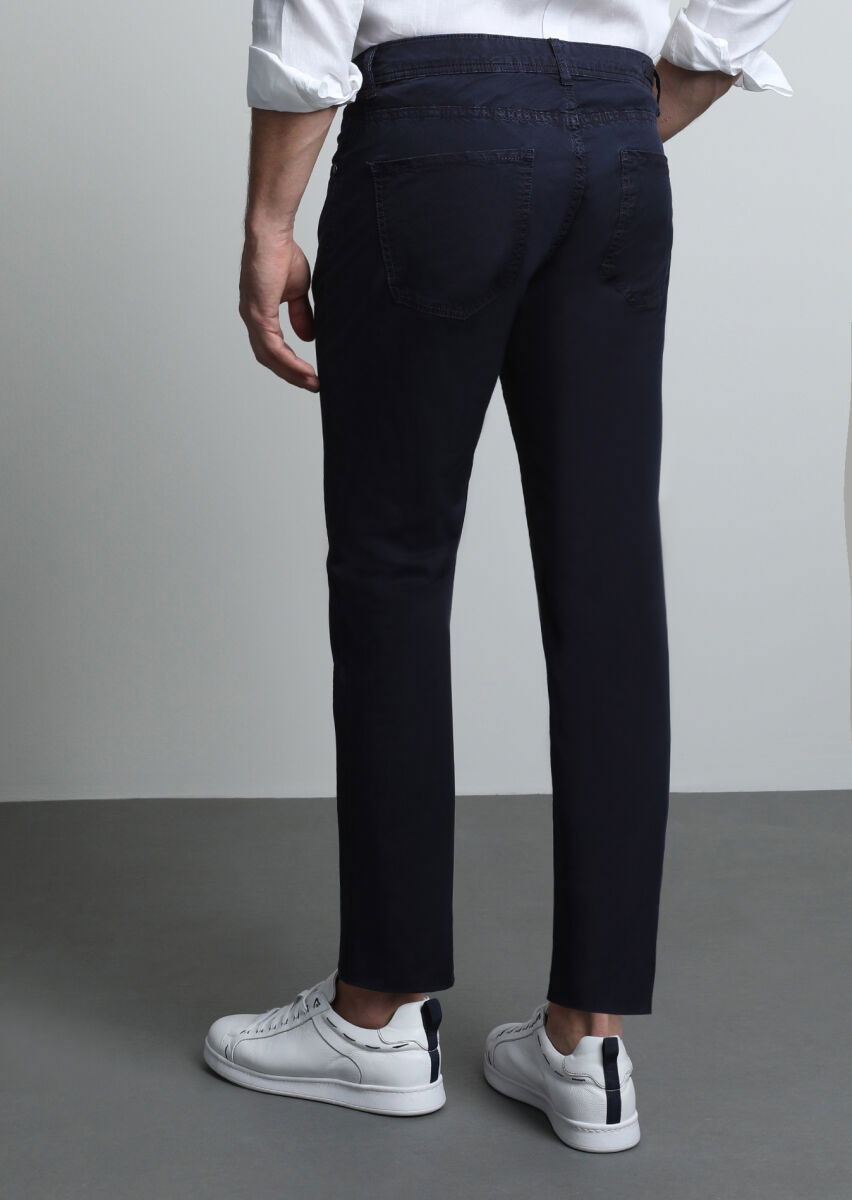 Lacivert Düz Dokuma Slim Fit Casual Pamuk Karışımlı Pantolon - 5