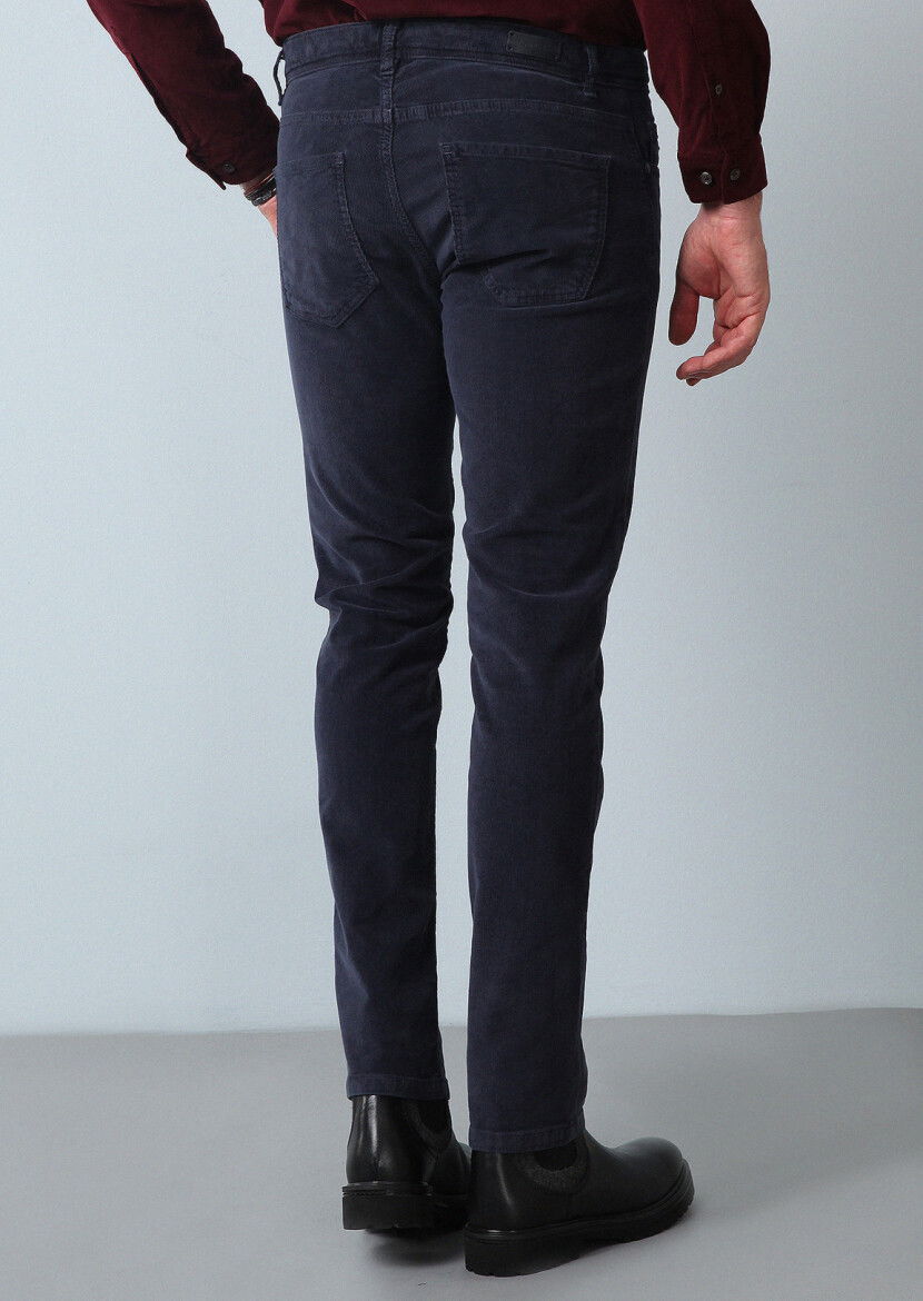Lacivert Düz Dokuma Slim Fit Casual Pamuk Karışımlı Pantolon - 5