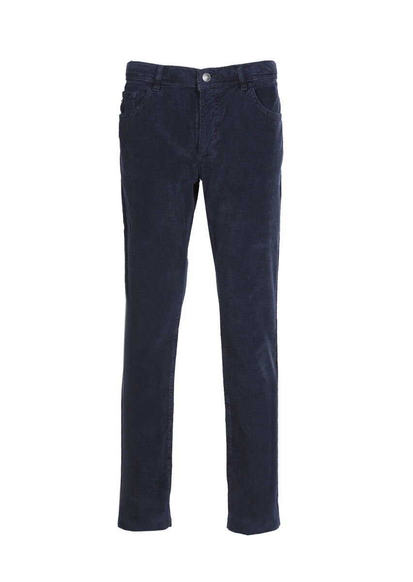 Lacivert Düz Dokuma Slim Fit Casual Pamuk Karışımlı Pantolon - 6