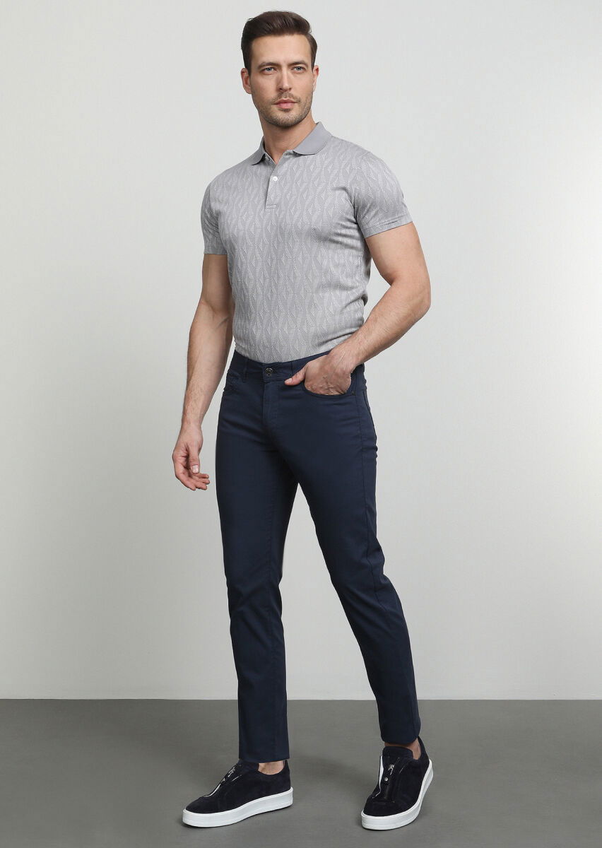Lacivert Düz Dokuma Slim Fit Casual Pamuk Karışımlı Pantolon - 1