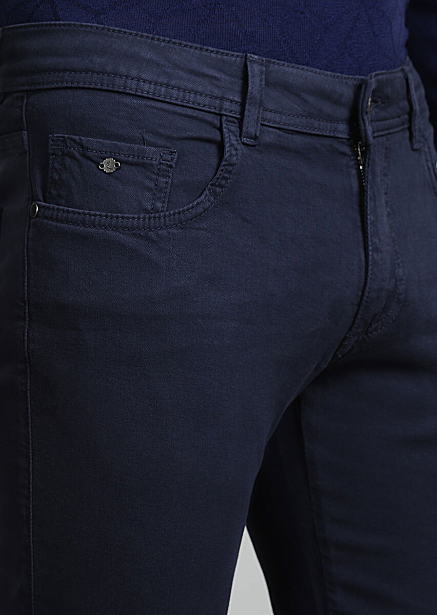 Lacivert Düz Dokuma Slim Fit Casual Pamuk Karışımlı Pantolon - 2