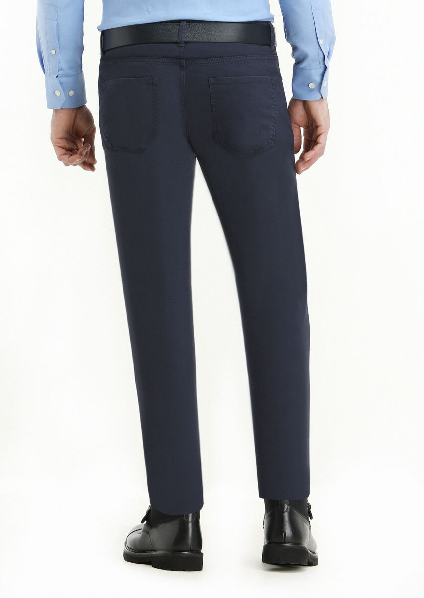 Lacivert Düz Dokuma Slim Fit Casual Pamuk Karışımlı Pantolon - 4