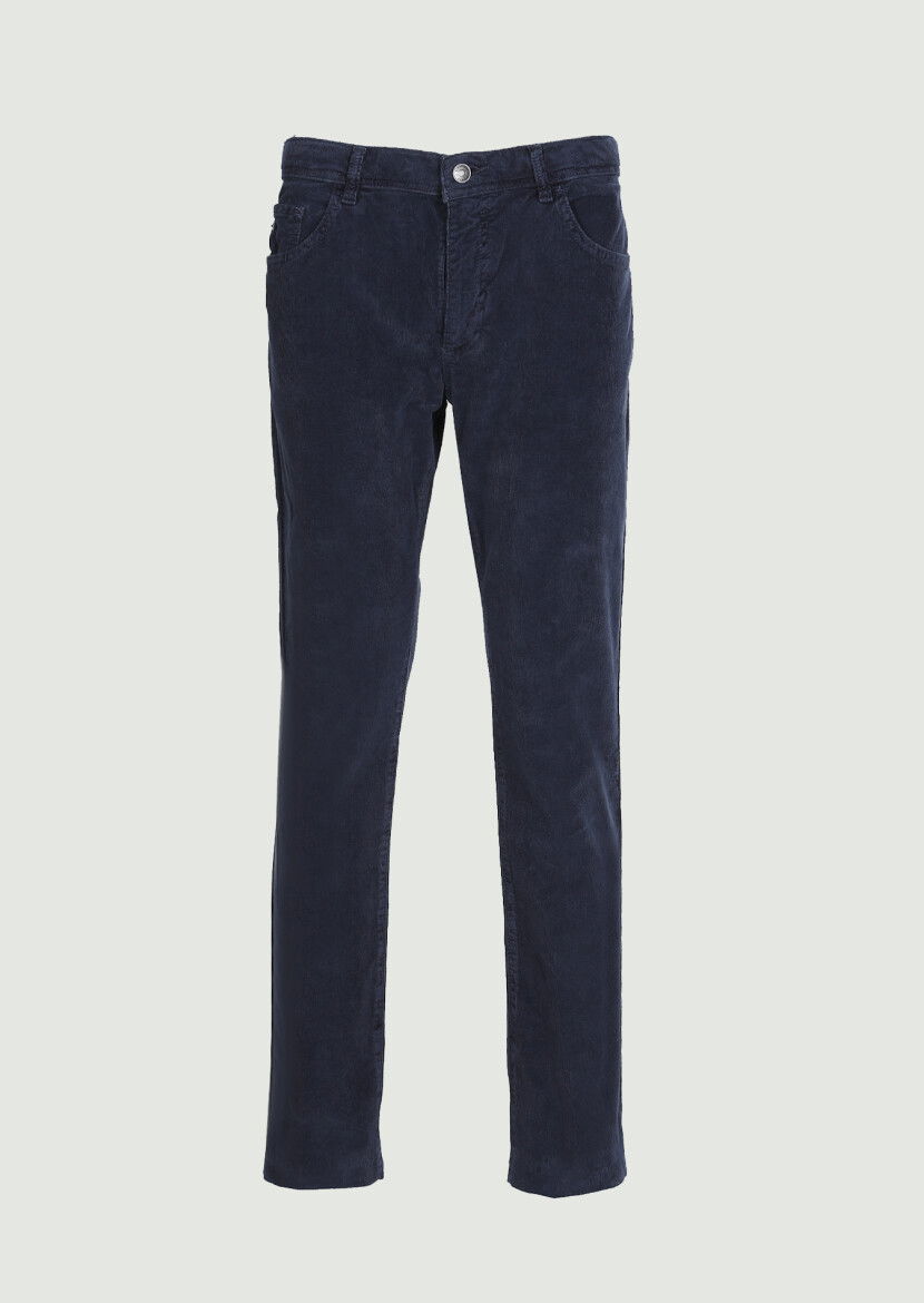 Lacivert Düz Dokuma Slim Fit Casual Pamuk Karışımlı Pantolon 