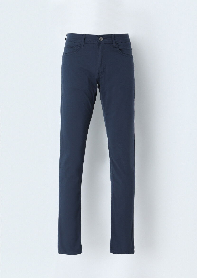 Lacivert Düz Dokuma Slim Fit Casual Pamuk Karışımlı Pantolon 