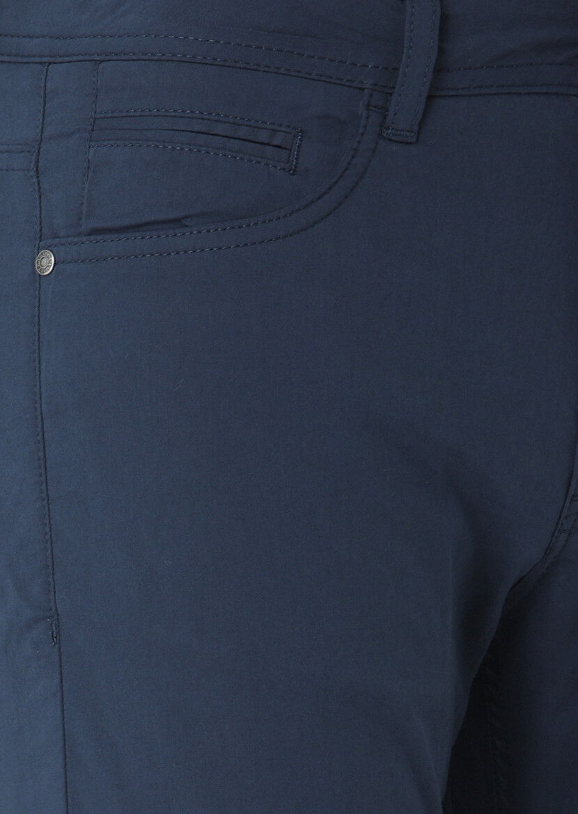 Lacivert Düz Dokuma Slim Fit Casual Pamuk Karışımlı Pantolon 