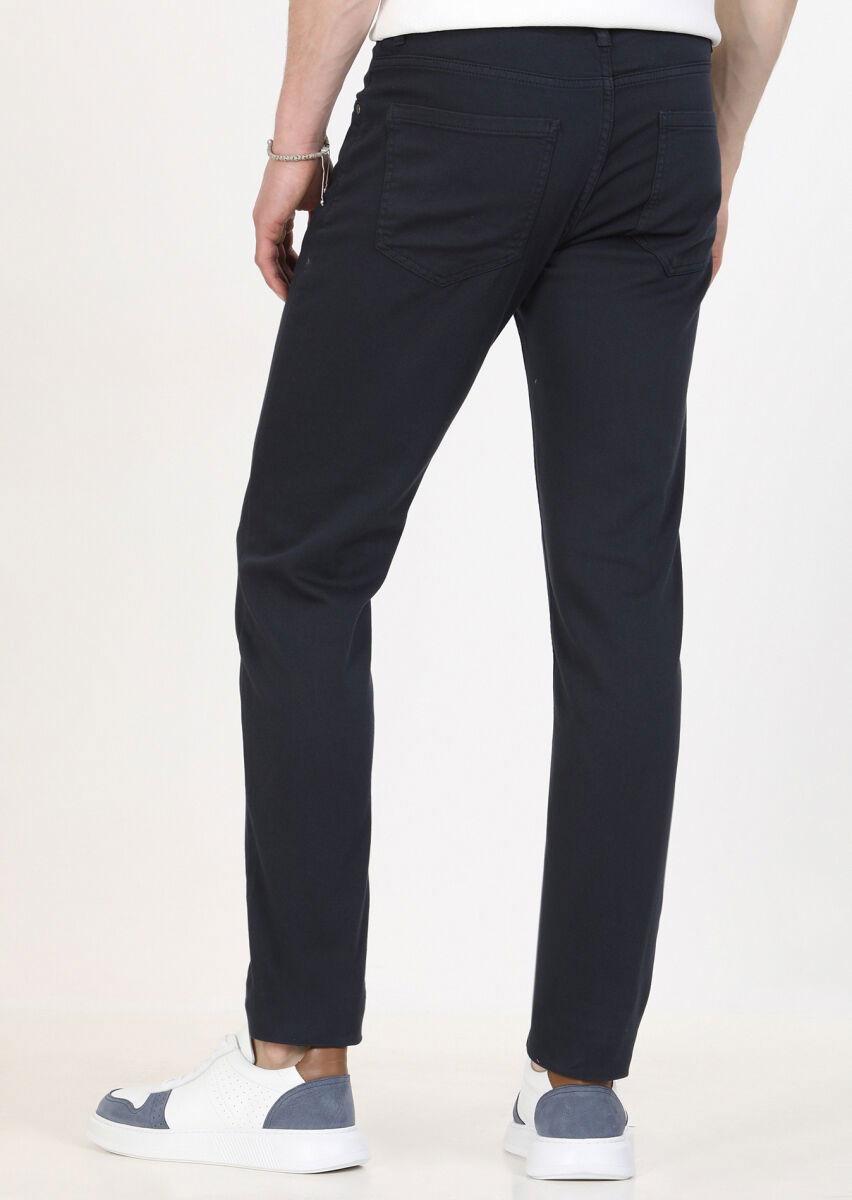 Lacivert Düz Dokuma Slim Fit Casual Pamuk Karışımlı Pantolon - 4