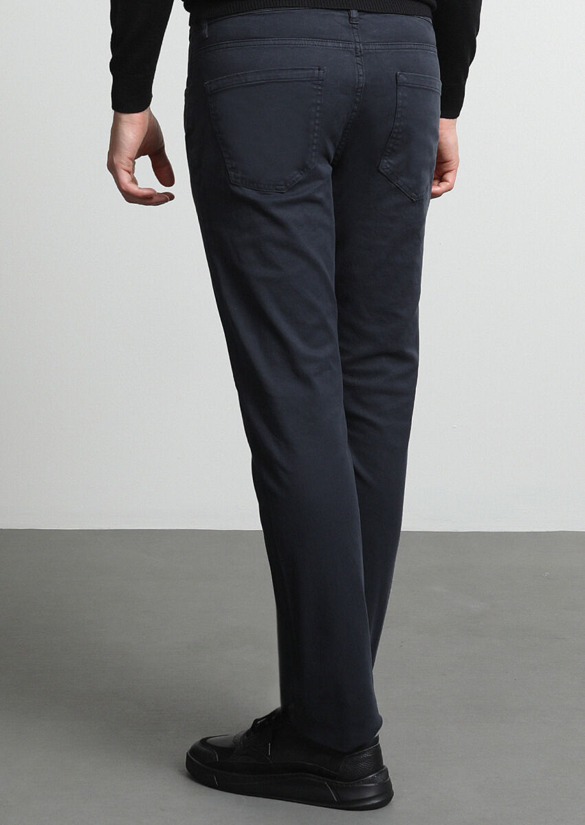 Lacivert Düz Dokuma Slim Fit Casual Pamuk Karışımlı Pantolon - 4