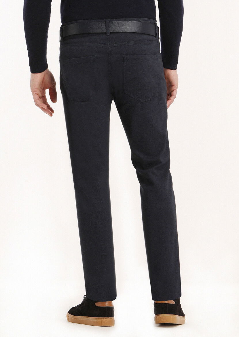 Lacivert Düz Dokuma Slim Fit Casual Pamuk Karışımlı Pantolon - 4