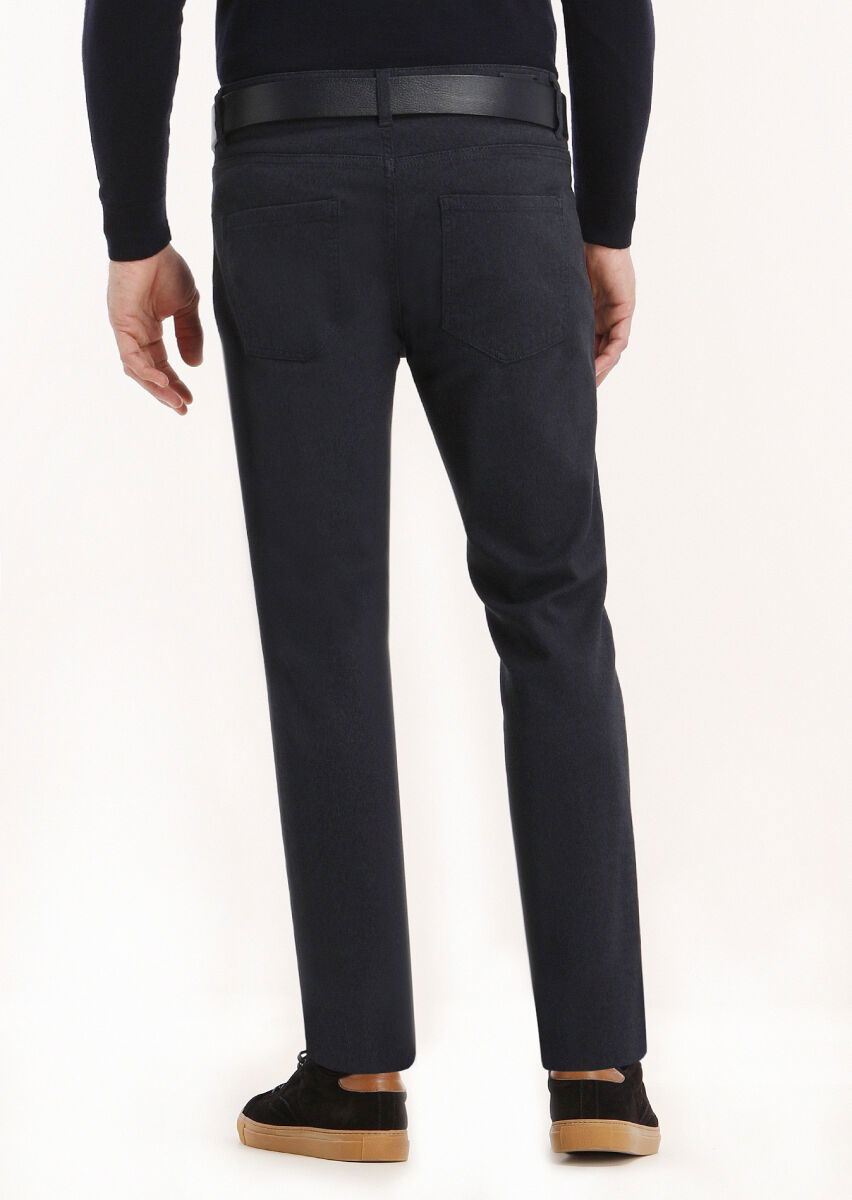 Lacivert Düz Dokuma Slim Fit Casual Pamuk Karışımlı Pantolon - 4