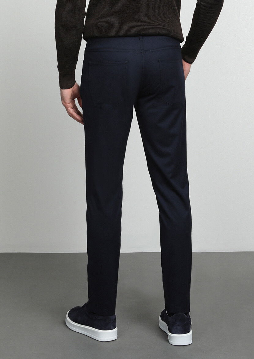 Lacivert Düz Dokuma Slim Fit Casual Pantolon - 4