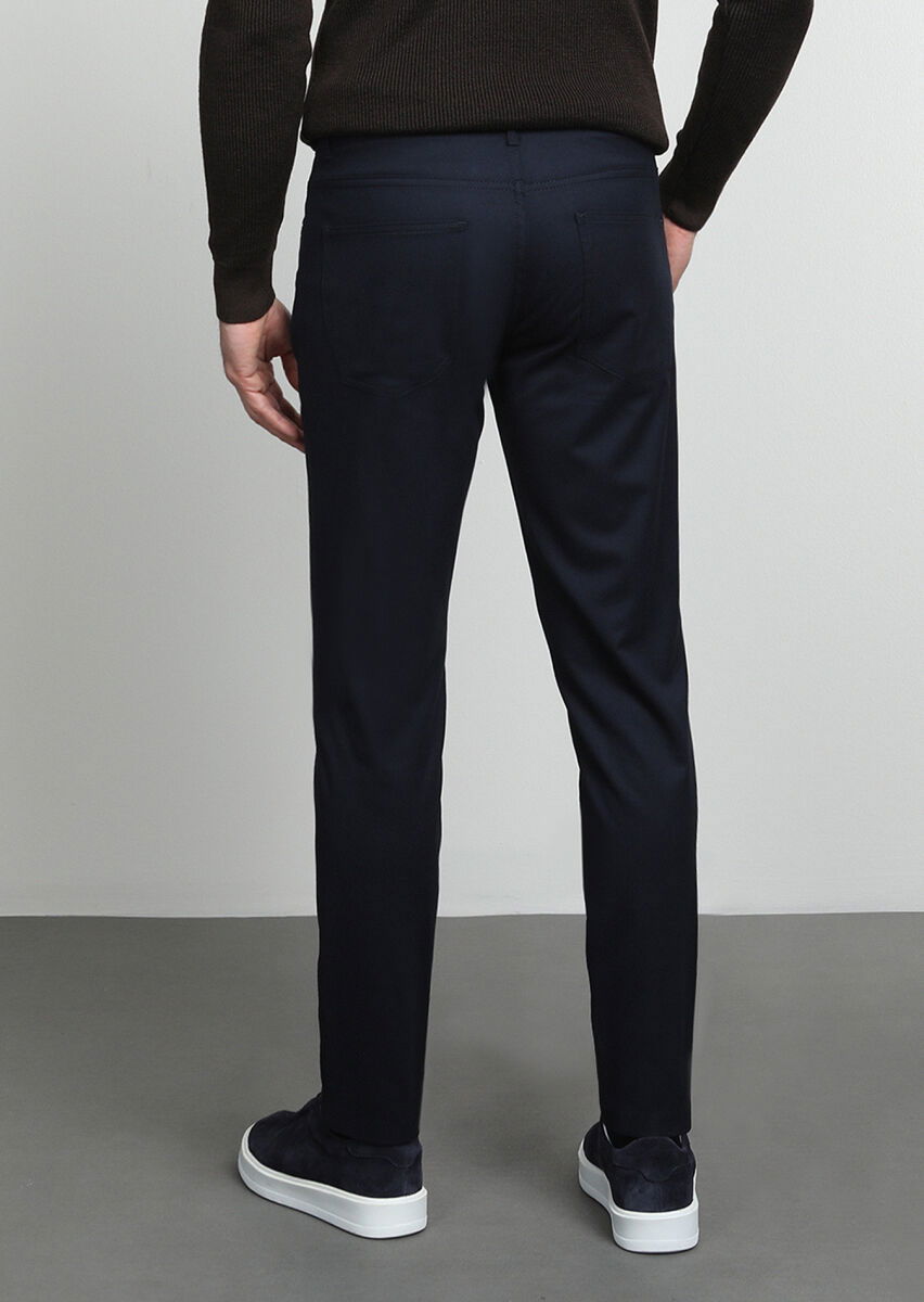 Lacivert Düz Dokuma Slim Fit Casual Pantolon - 4