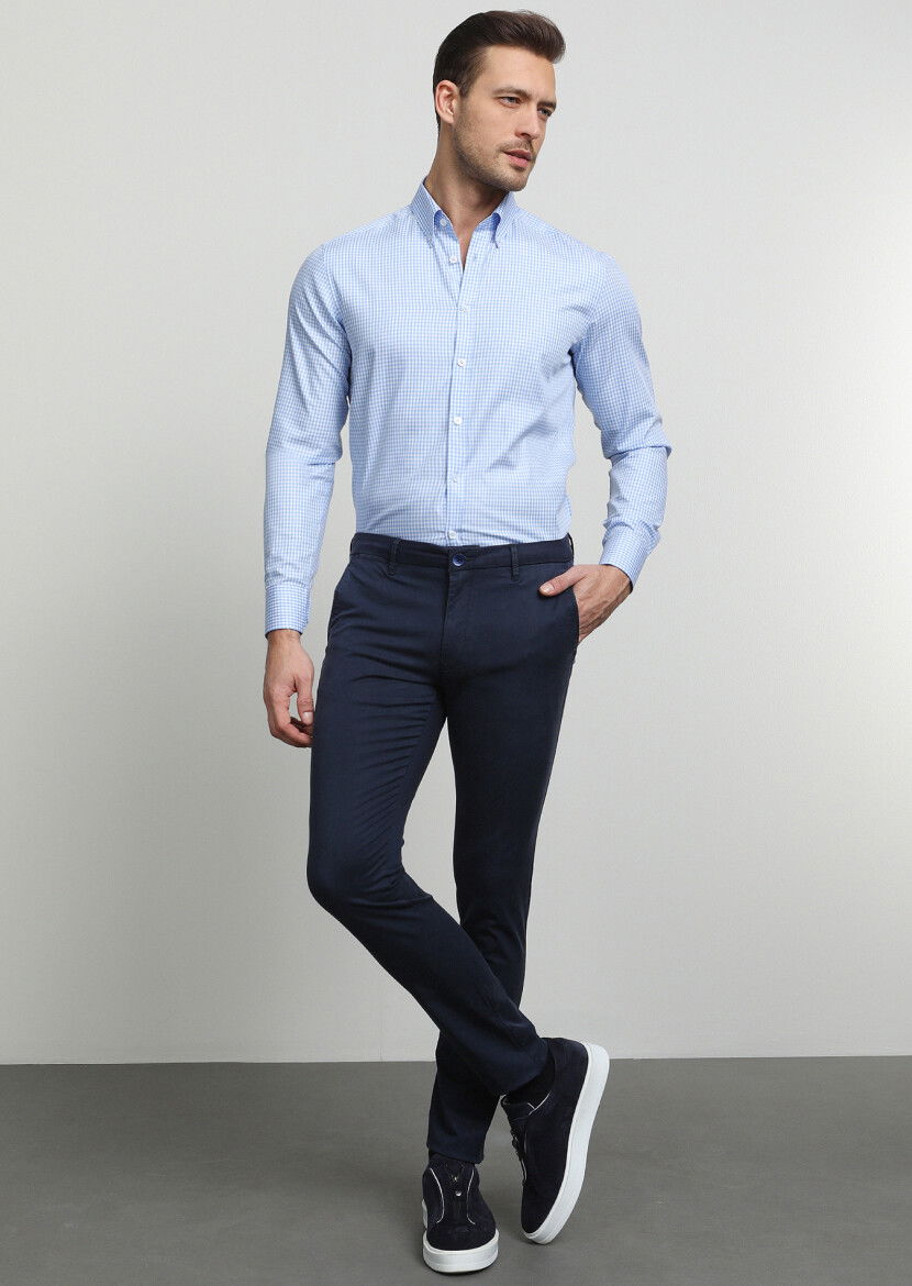 Lacivert Düz Dokuma Slim Fit Smart Casual Pantolon 