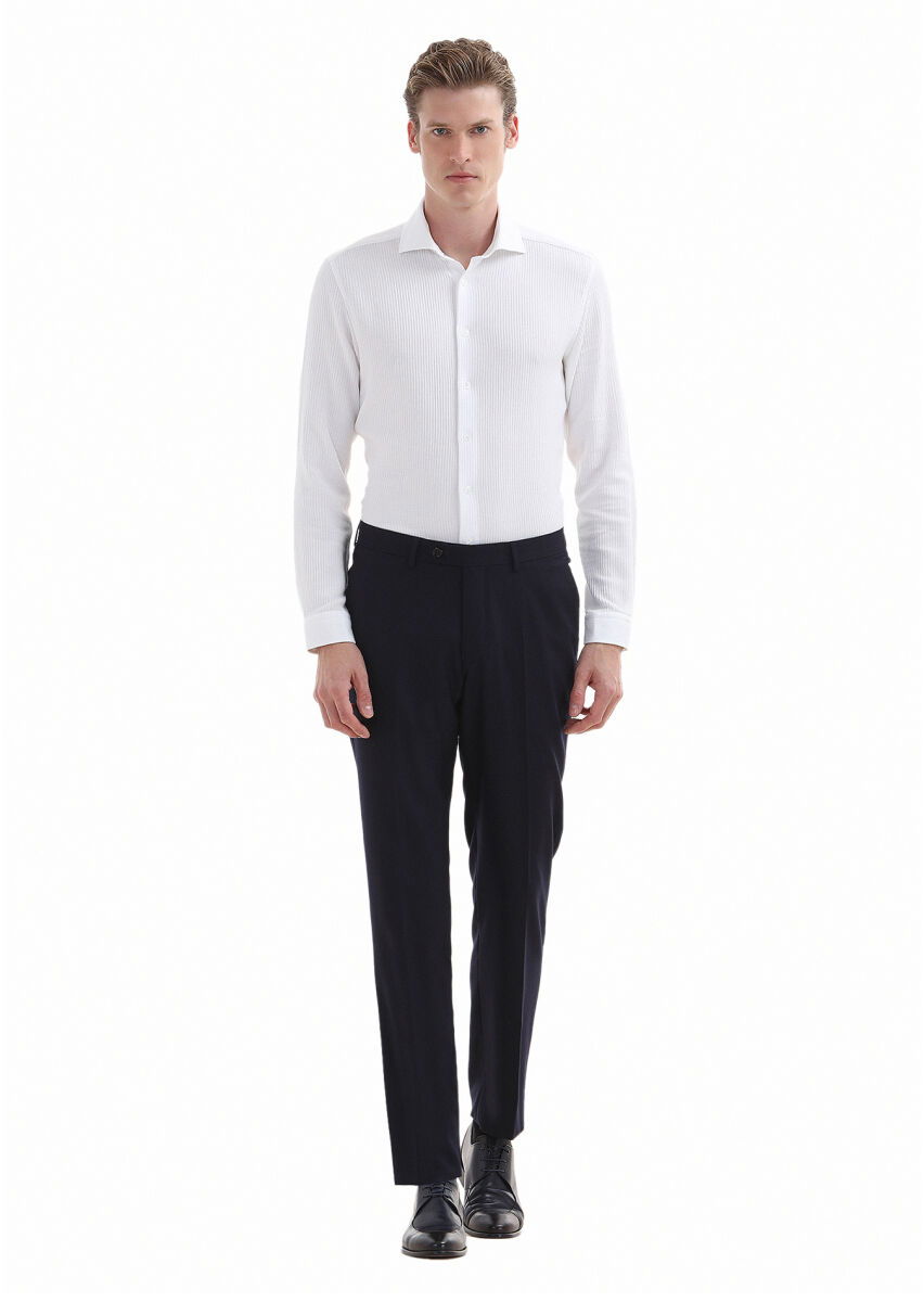 Lacivert Düz Kumaş Regular Fit Klasik %100 Yün Pantolon - 1