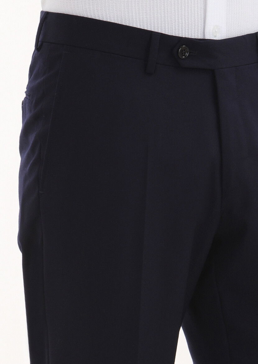 Lacivert Düz Kumaş Regular Fit Klasik %100 Yün Pantolon - 3