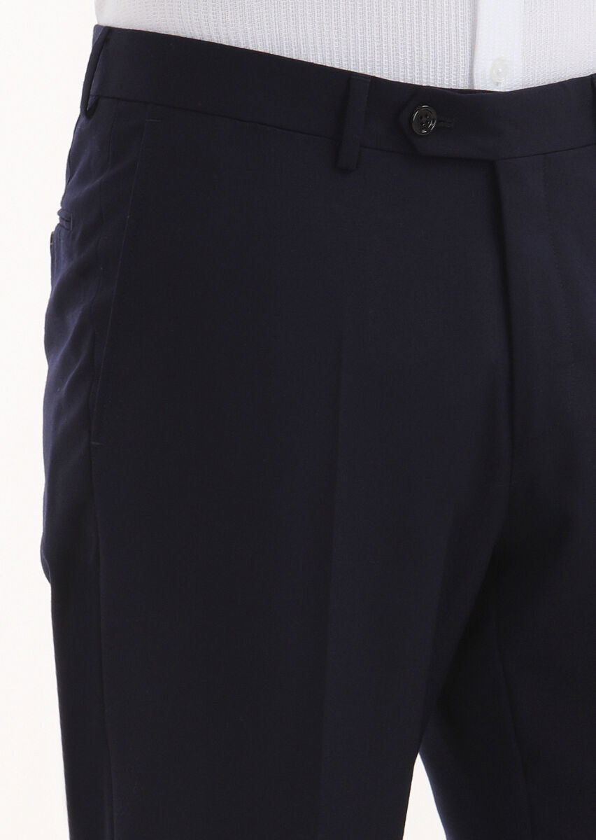 Lacivert Düz Kumaş Regular Fit Klasik %100 Yün Pantolon - 3