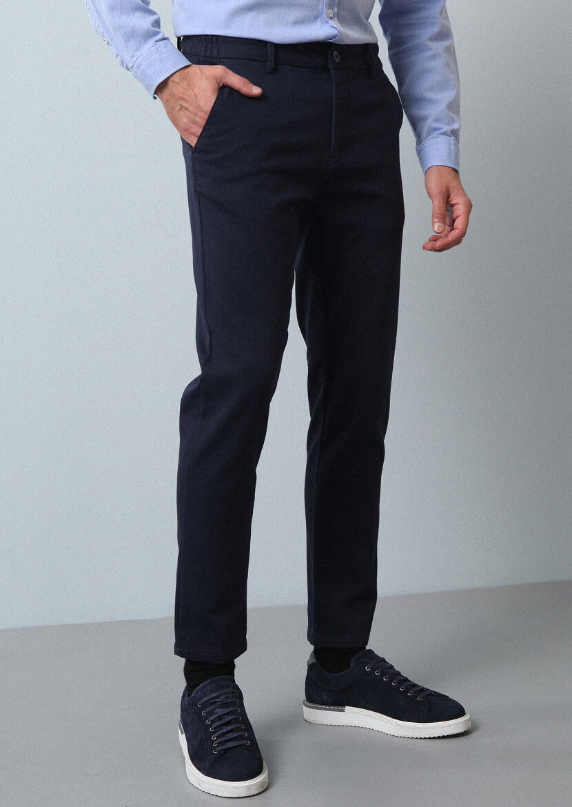 Lacivert Düz Örme Jogging Fit Casual Pamuk Karışımlı Pantolon - 2